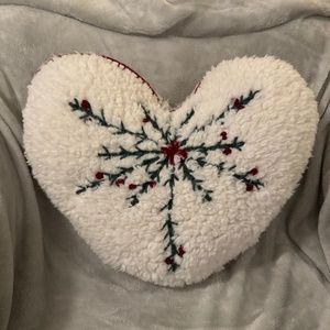 Pottery Barn Sherpa Embroidered Heart Shaped Pillow